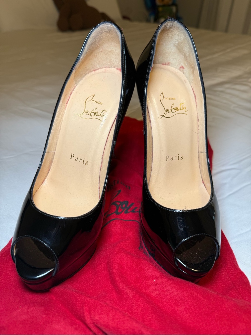Christian Louboutin Black Patent Peep-Toe Platform Pumps